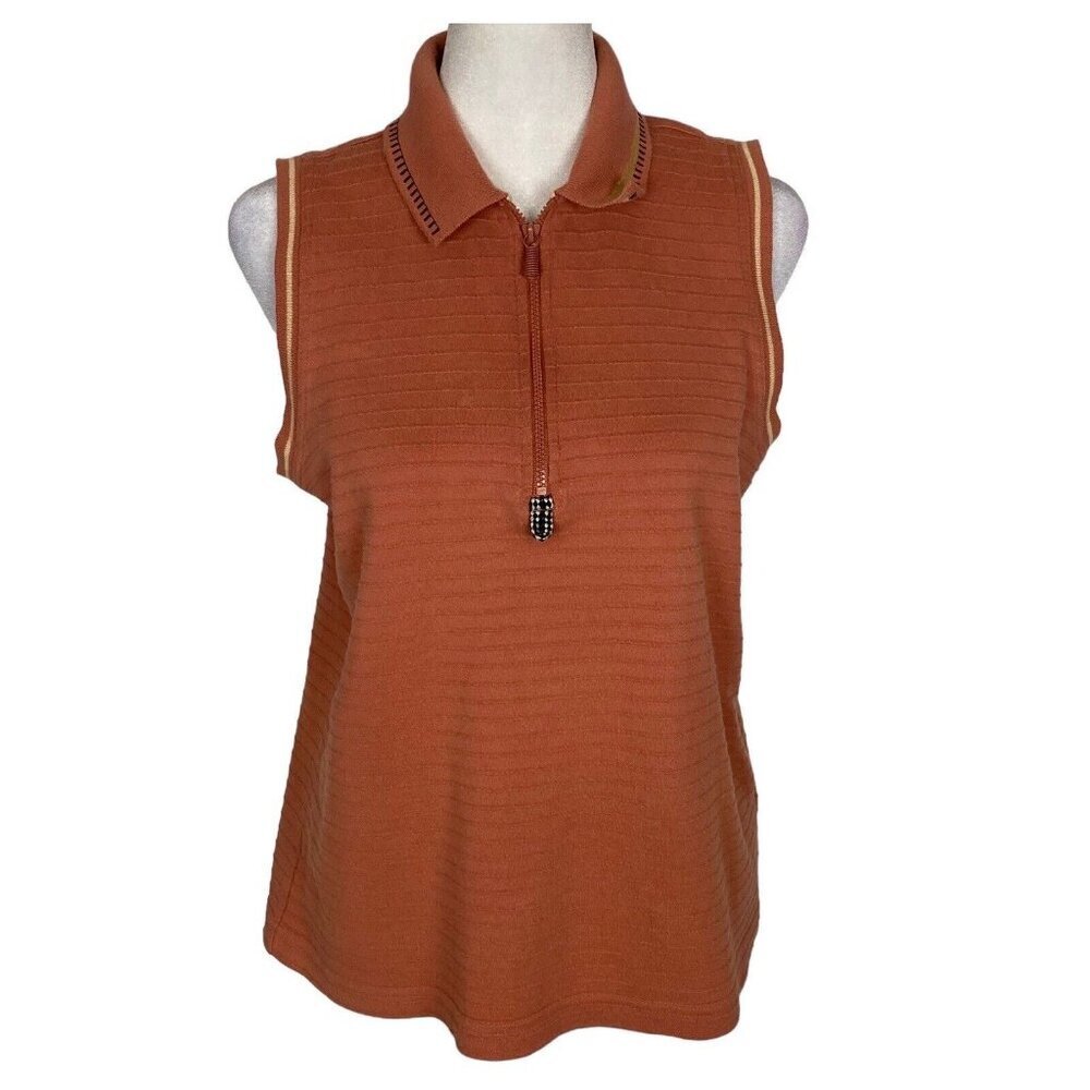 JAMIE SADOCK Women Sleeveless Golf Shirt Sz M Orange 1/4 Zip Sports 58-14